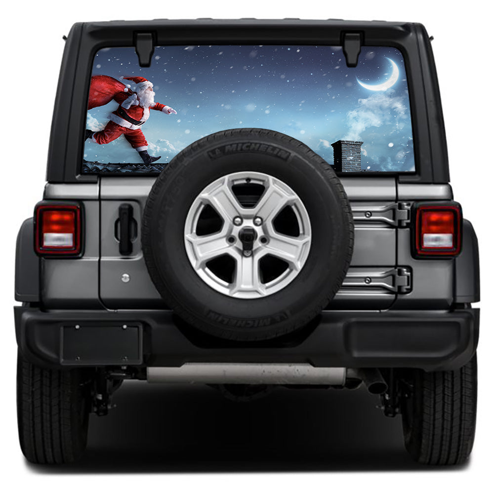 Santa on a Roof Rear Window Decal