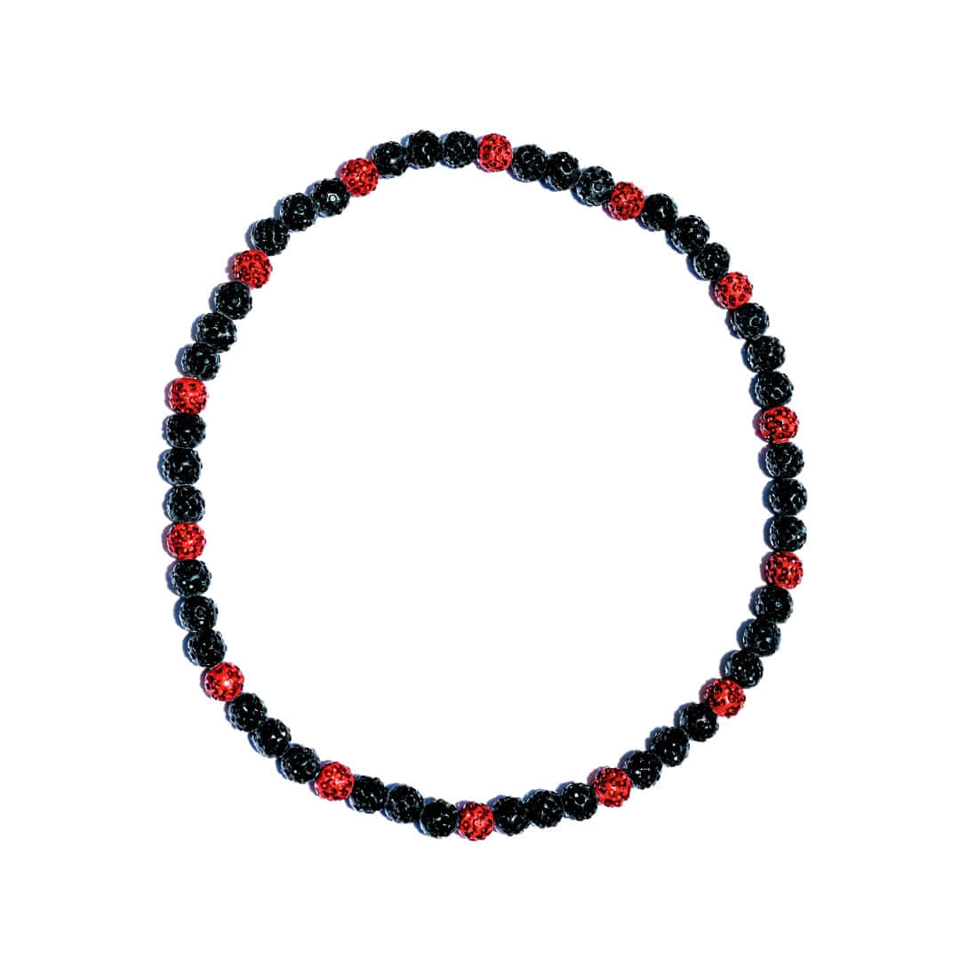 Scarlet Smoke Iced Out Baseball Bead Necklace | Black & Red
