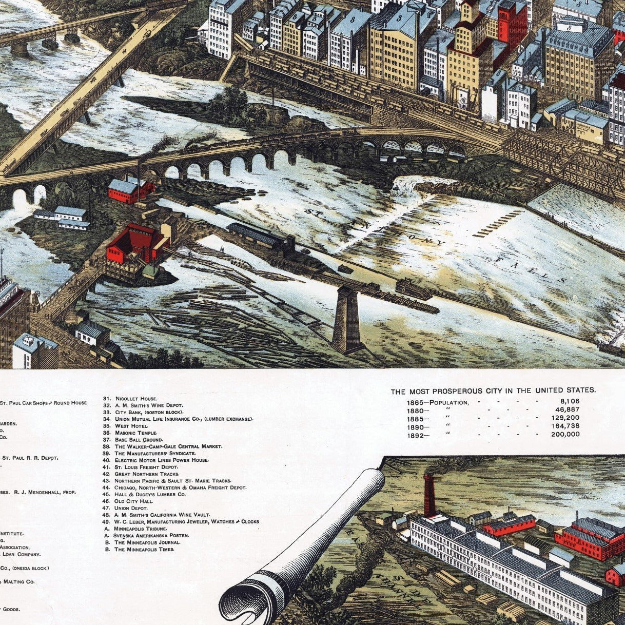 1891 Minneapolis Bird's Eye Giclée  Map Print