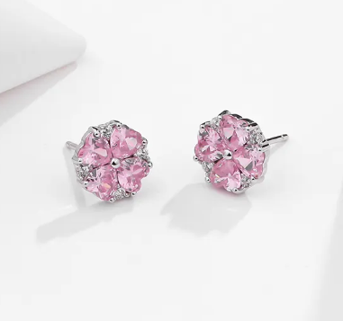 BLOSSOM - Sterling Silver Earrings with Pink Zircon