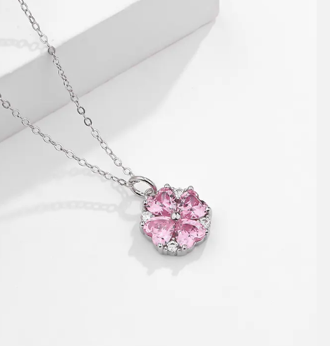 BLOSSOM - 925 Sterling Silver Necklace with Pink Zircons