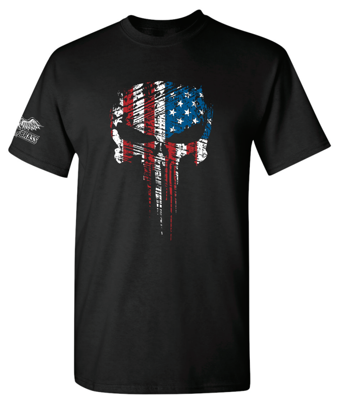 Kick Brass® – Flag Filled Grunge Skull Tee in Black