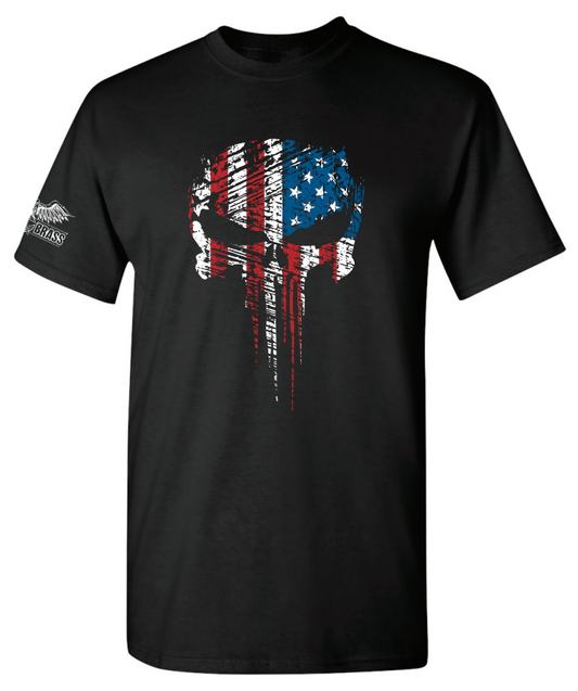 Kick Brass® – Flag Filled Grunge Skull Tee in Black