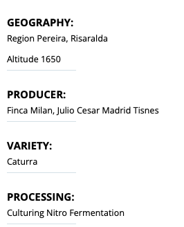 Colombia Finca Milan Culturing Nitro "Toffee" Fermentation Caturra