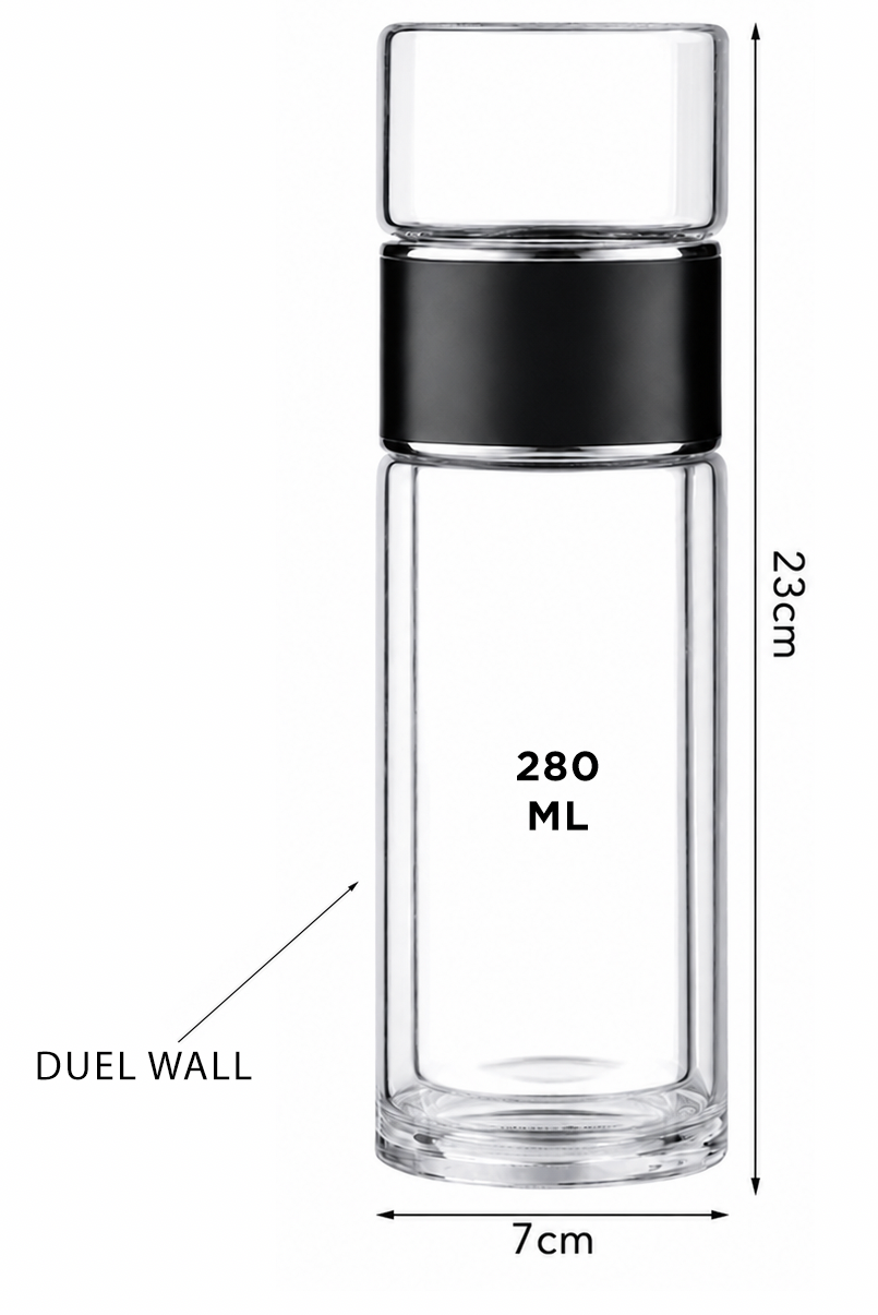 Double Wall Tea Glass Bottle With Stainless Steel Filter Tea Steeper