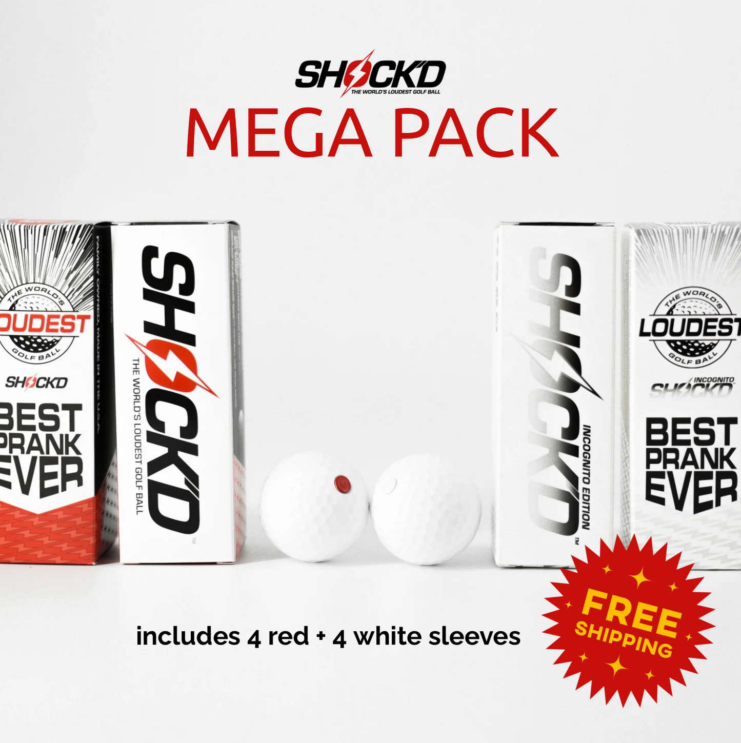 MEGA PACK (4 Red + 4 White) - SHOCK'D Golf Balls