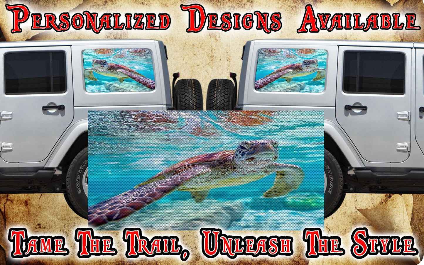 Sea Turtle Rear quarter window see through graphic.