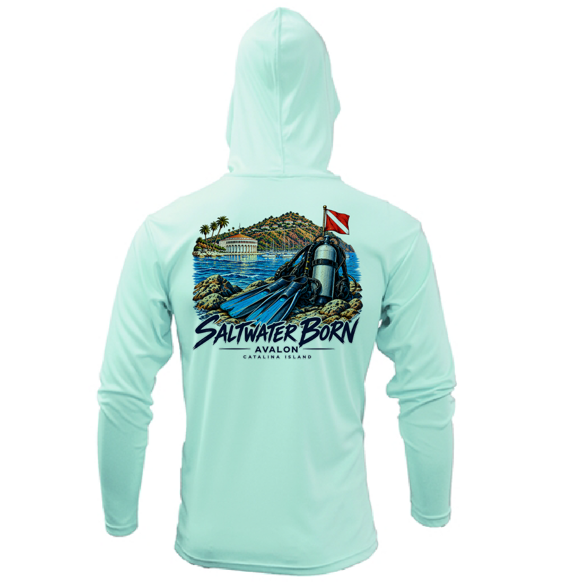 Avalon, CA Harbor Dive Days Men's Long Sleeve UPF 50+ Dry-Fit Hoodie