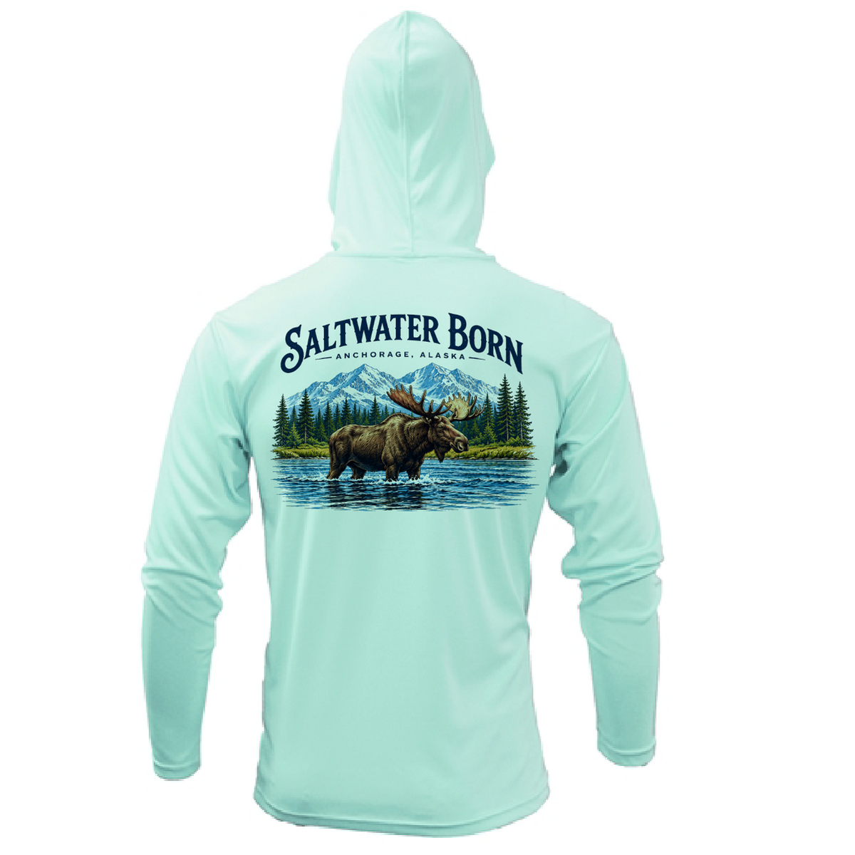 Anchorage, AK Mountain Moose Men's Long Sleeve UPF 50+ Dry-Fit Hoodie