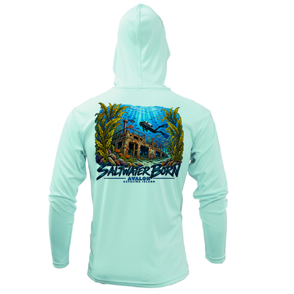Avalon, CA Shipwreck Dive Men's Long Sleeve UPF 50+ Dry-Fit Hoodie