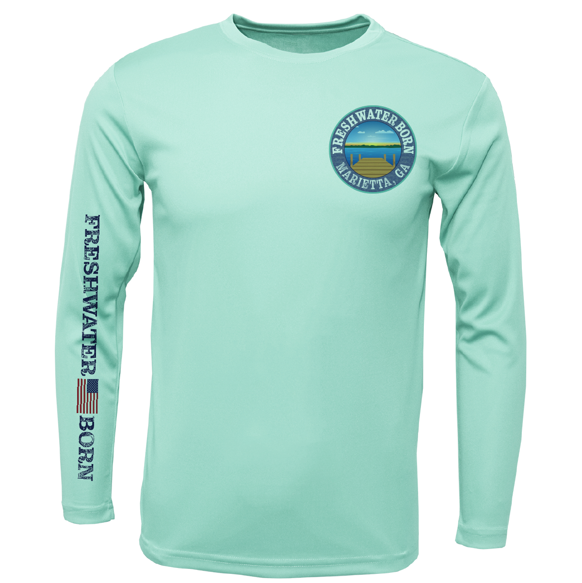 Marietta, GA Freshwater Born Largemouth Bass Men's Long Sleeve UPF 50+ Dry-Fit Shirt