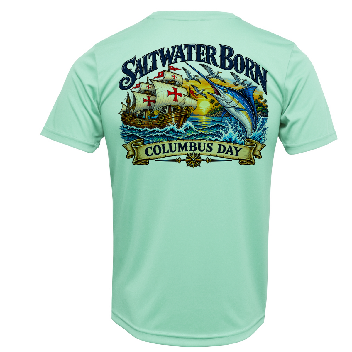 Columbus Day High Seas Adventure Men's Short Sleeve UPF 50+ Dry-Fit Shirt