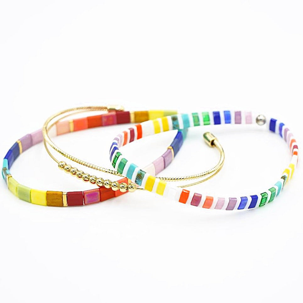 COLOR VIBE - Stack of 3 Tila Bead Bracelets