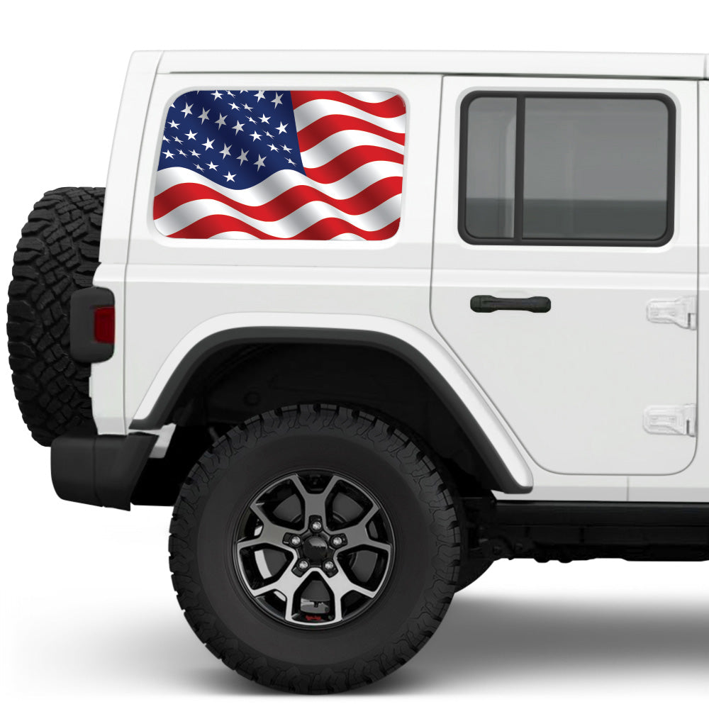 Wavy Old Glory Side Windows Printed Vinyl Decal