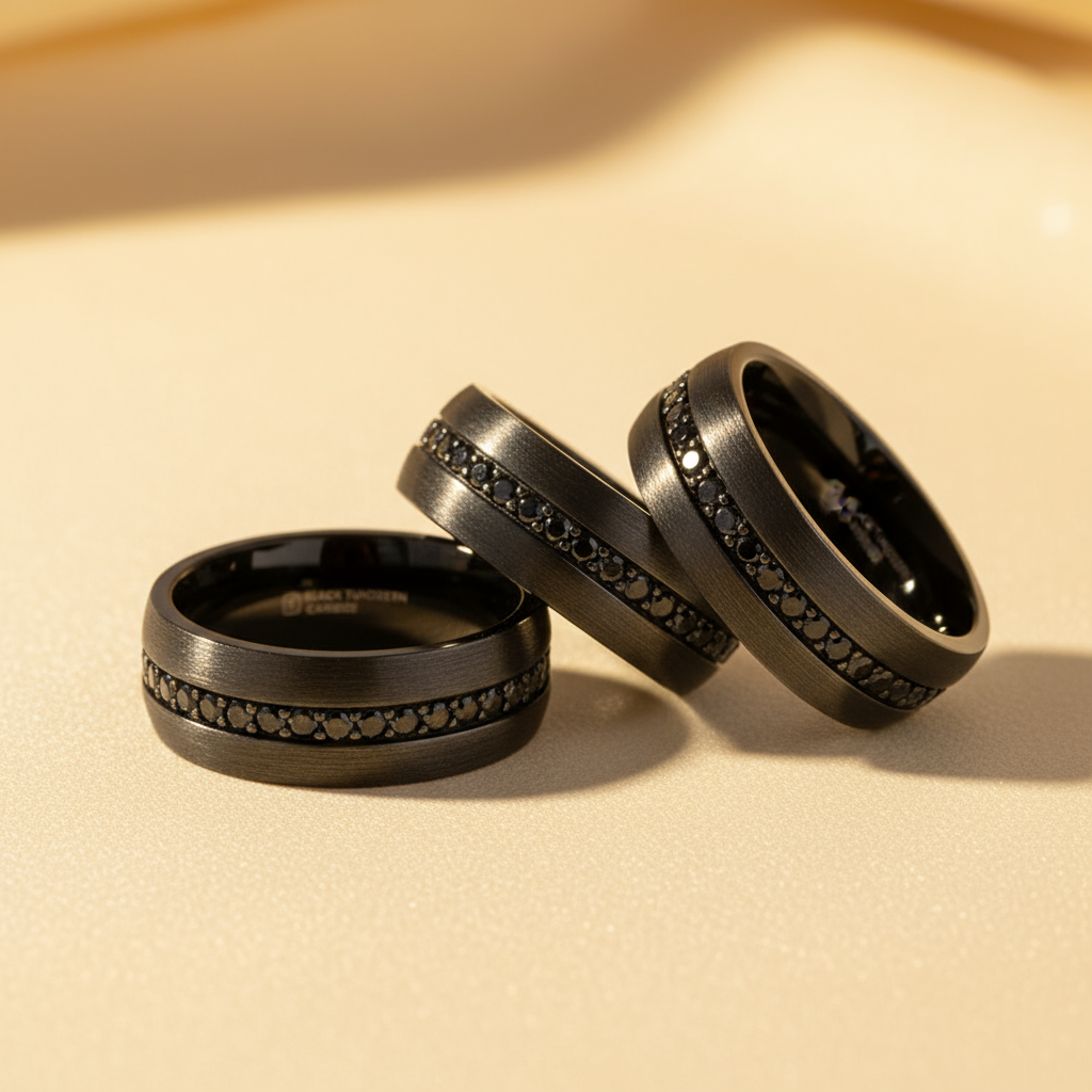 VALIANT Black Tungsten Ring with Black Sapphires – 8mm