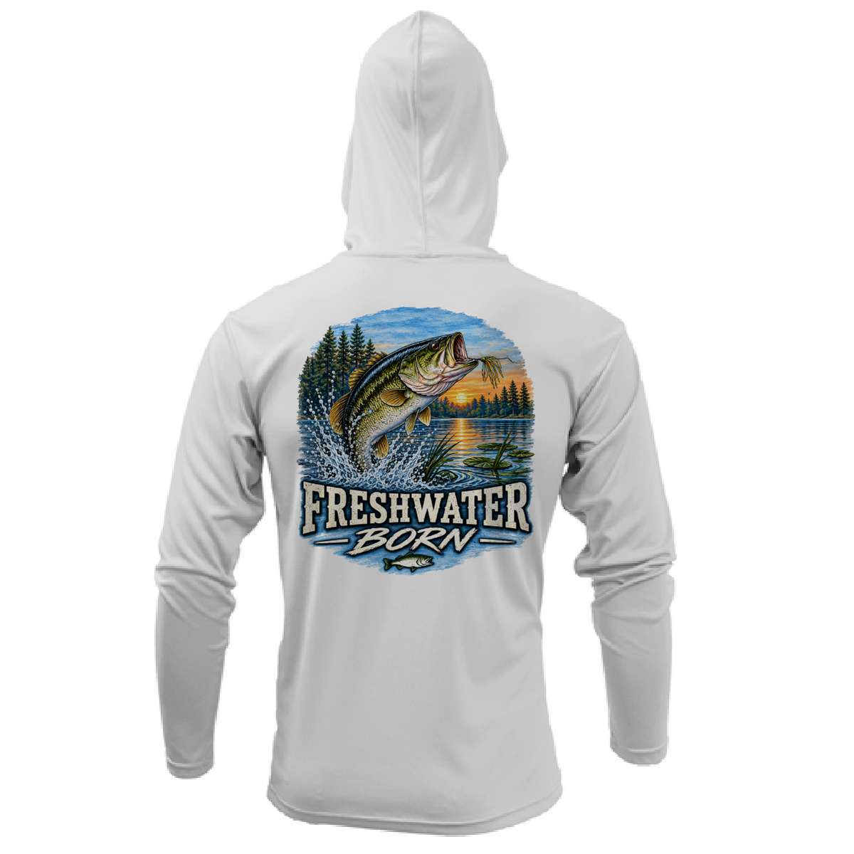 Freshwater Born Realistic Largemouth Bass Men's Long Sleeve UPF 50+ Dry-Fit Hoodie