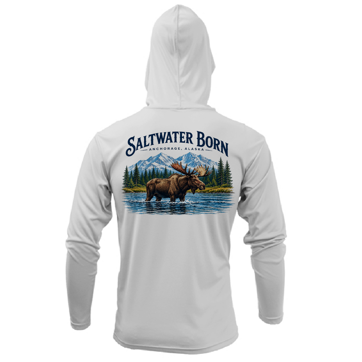 Anchorage, AK Mountain Moose Men's Long Sleeve UPF 50+ Dry-Fit Hoodie