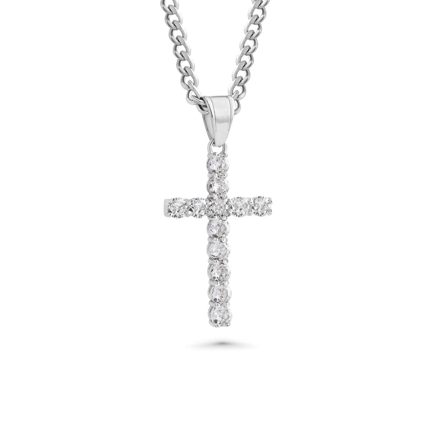 "Iced Out" Cross Necklace With Micro Cuban Chain