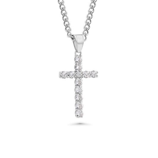 "Iced Out" Cross Necklace With Micro Cuban Chain