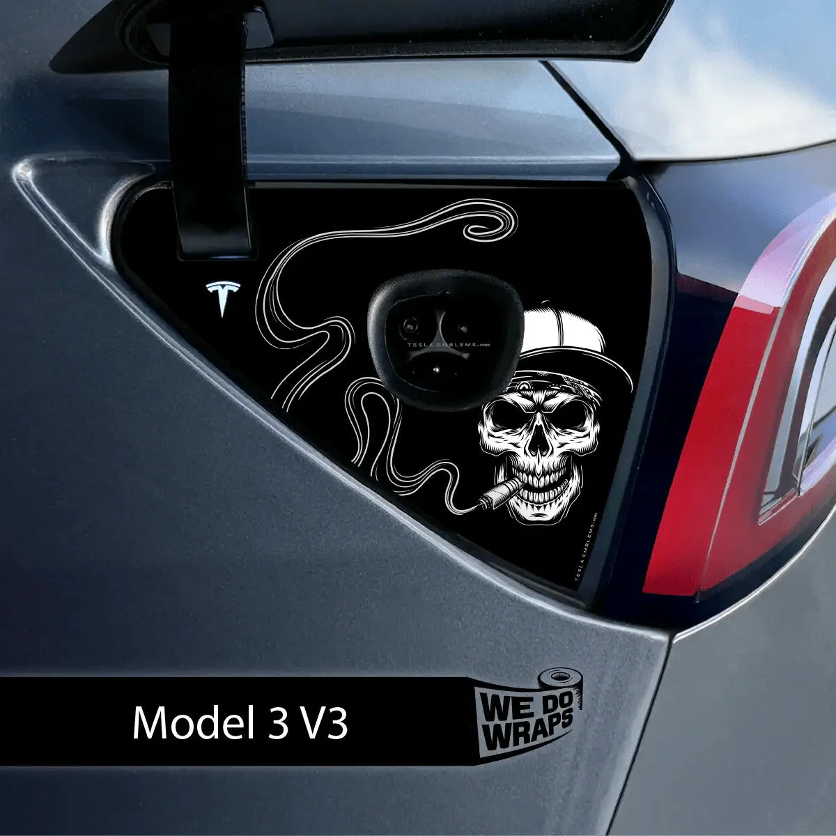 Smoking Skull Art Tesla Charge Port Wrap | Model 3