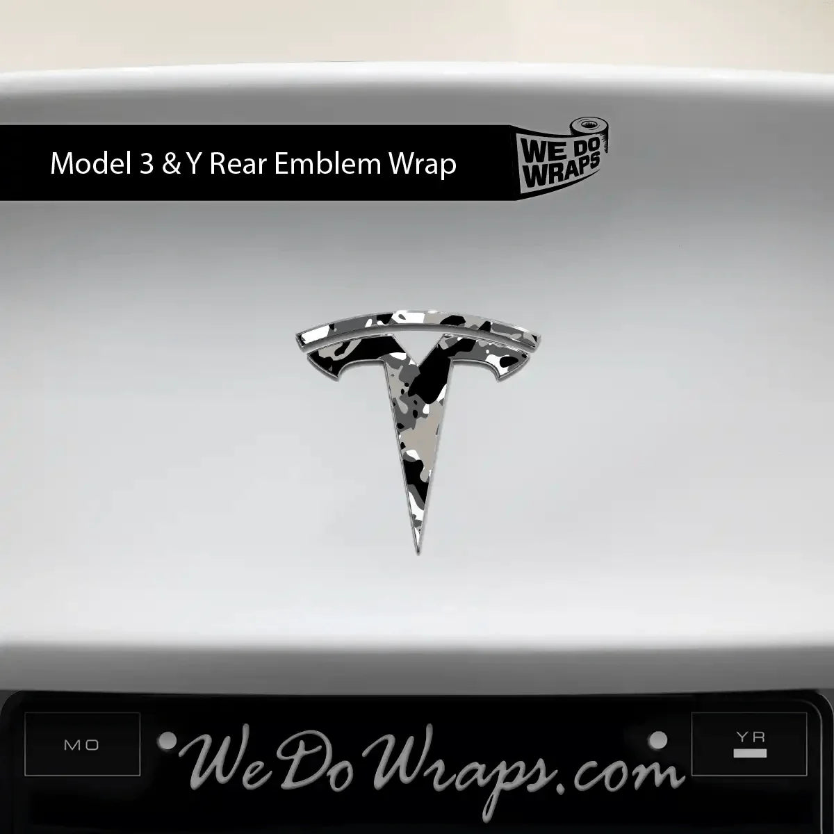 Camo Tesla Emblem Decals (Front + Back) | Model 3