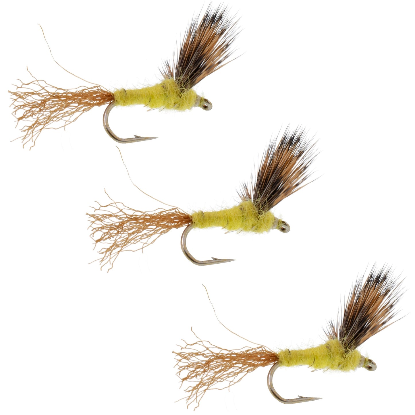 3 Pack Sparkle Dun Pale Morning Dun PMD Yellow Body Mayfly Hook Size 16
