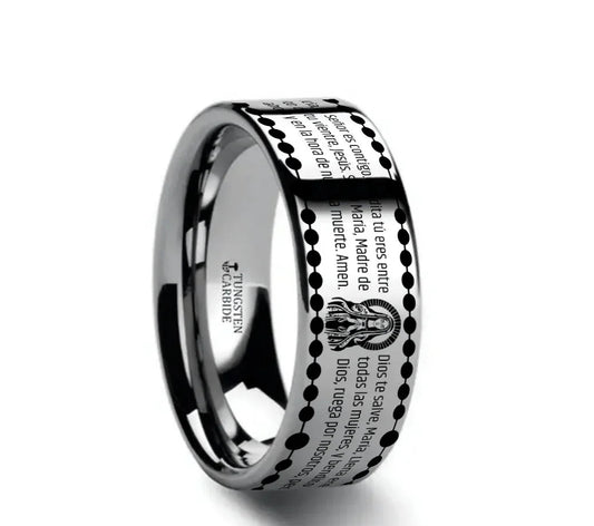 AVE MARÍA Grabada en un Anillo de Carburo de Tungsteno