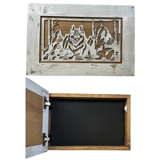 Decorative White Wolf Gun Cabinet Wall-Mounted & Lockable – Weapon Safe for Protective Gun Keeping & Household Defense Equipment