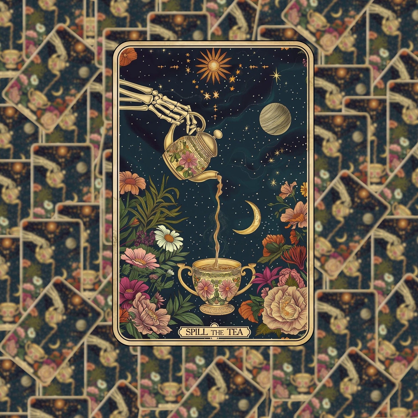Spill The Tea Skeleton Tarot Card Sticker