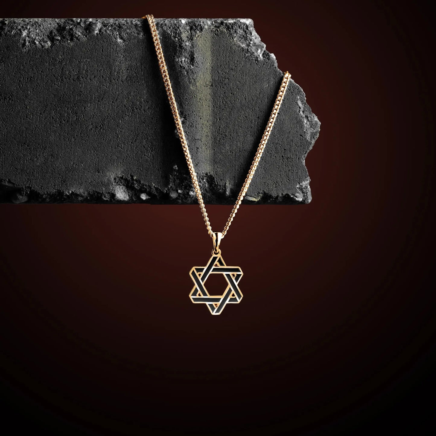 Star Of David Pendant - 14K Gold Onyx