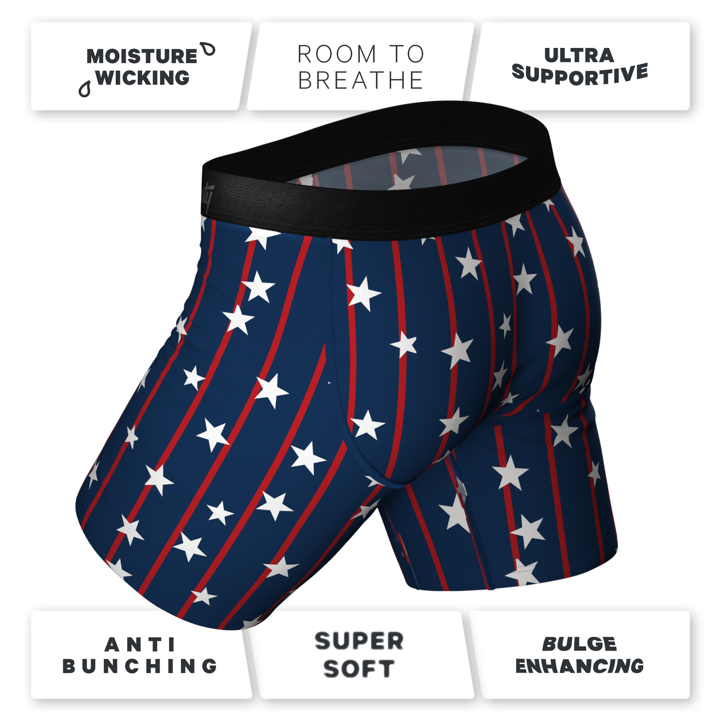 The Stars & Stripes | USA Pinstripe Long Leg Ball Hammock® Pouch Underwear With Fly