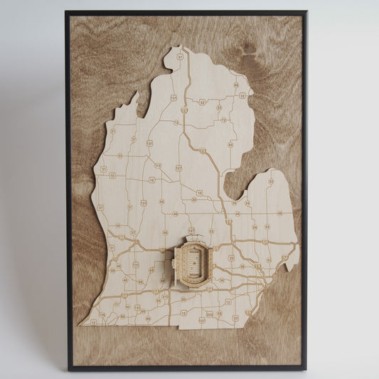 East Lansing, Michigan Wall Art State Map (Spartan Stadium)