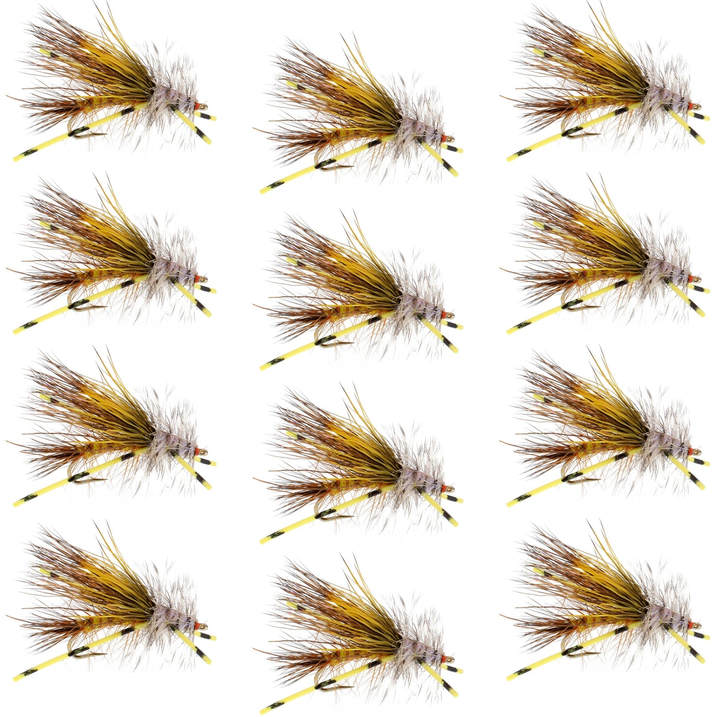 Kaufmann's Yellow Crystal Stimulator Rubber Legs Dry Fly - 1 Dozen Flies Hook Size 8