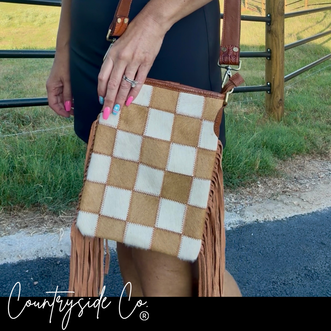 Stockdale Checkered Cowhide Fringe Purse by Countryside Co.