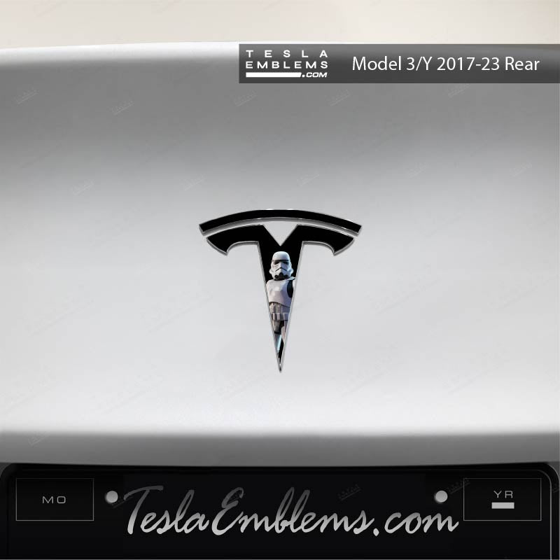 Storm Trooper Tesla Emblem Decals (Front + Back) | Model 3