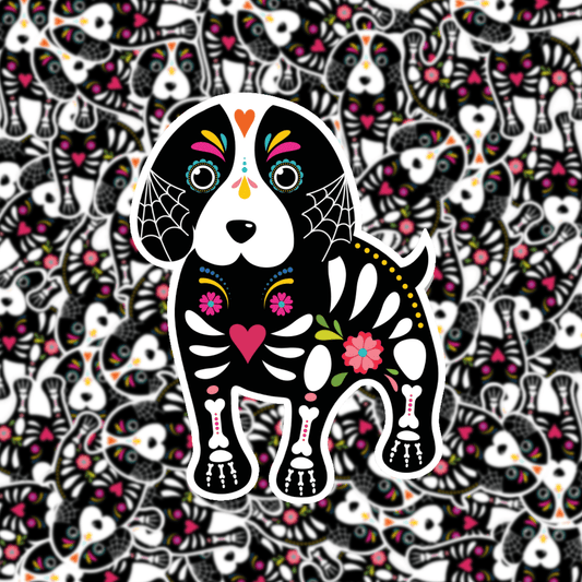 Skeleton Sugar Skull Puppy Sticker