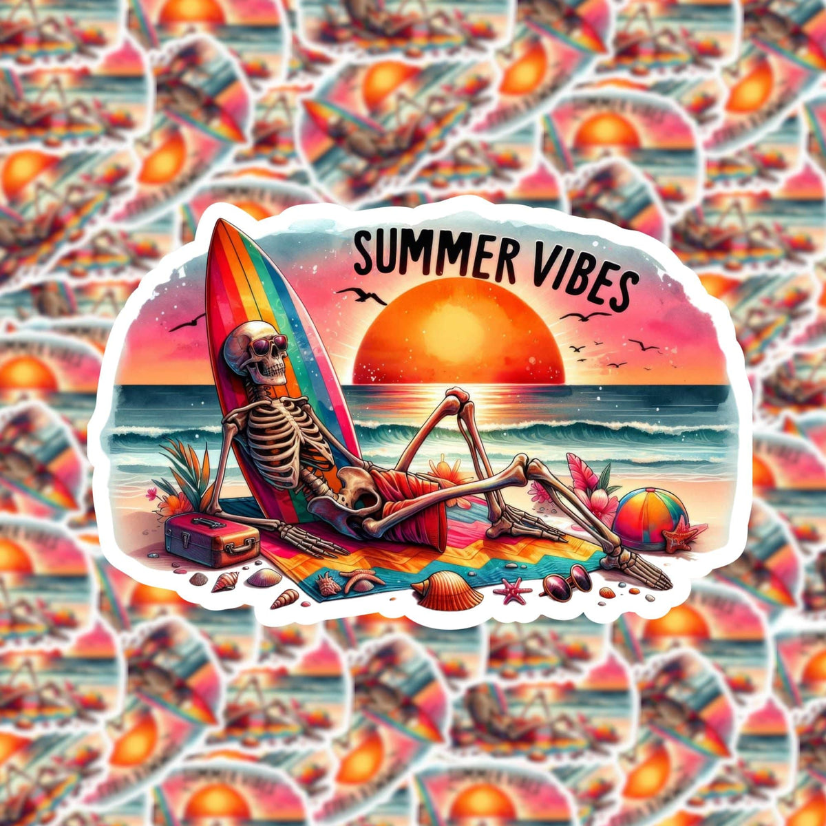 Summer Vibes Skeleton Sticker