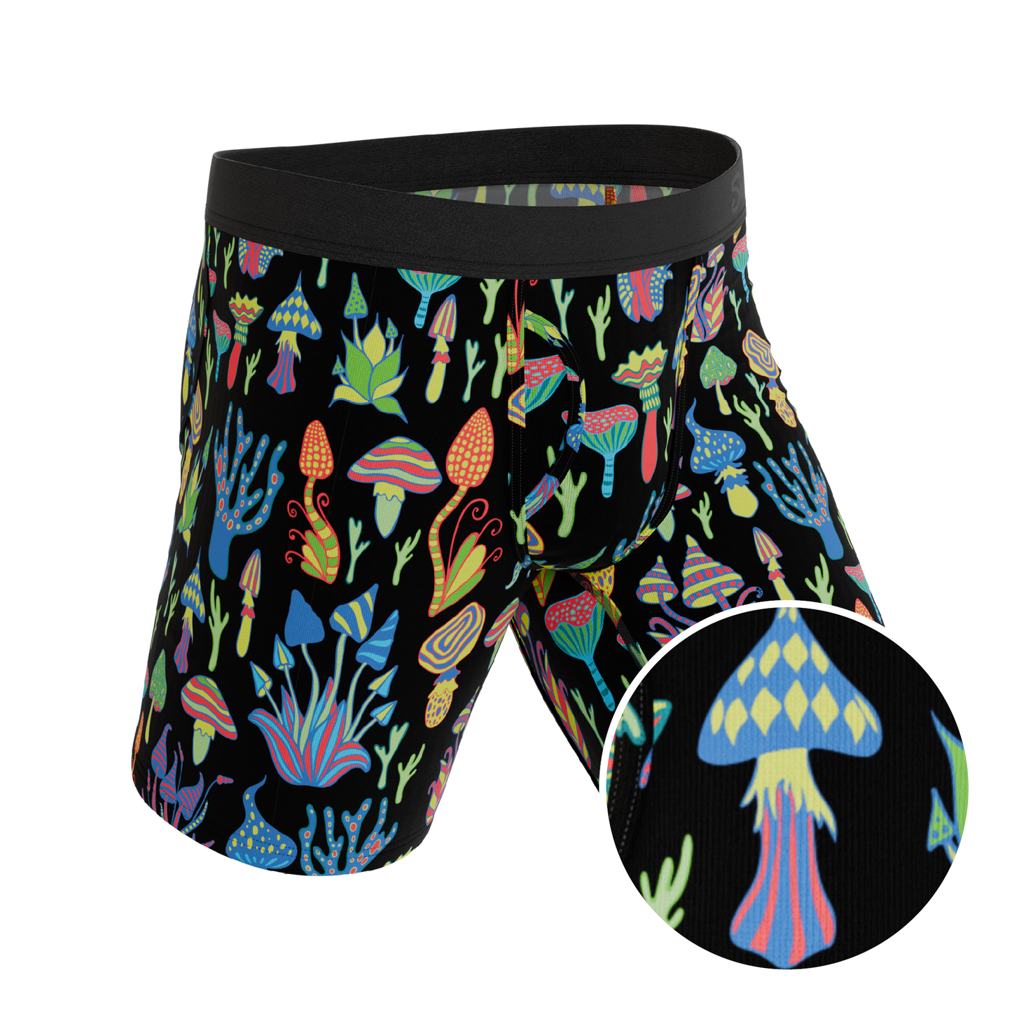 The Super Shroom | Neon Mushrooms Long Leg Ball Hammock® Pouch Underwear With Fly