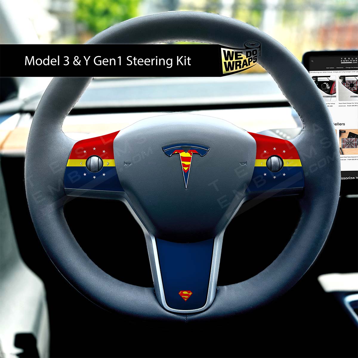 Superman Tesla Steering Wheel Wrap | M3 2017-Jan 2024