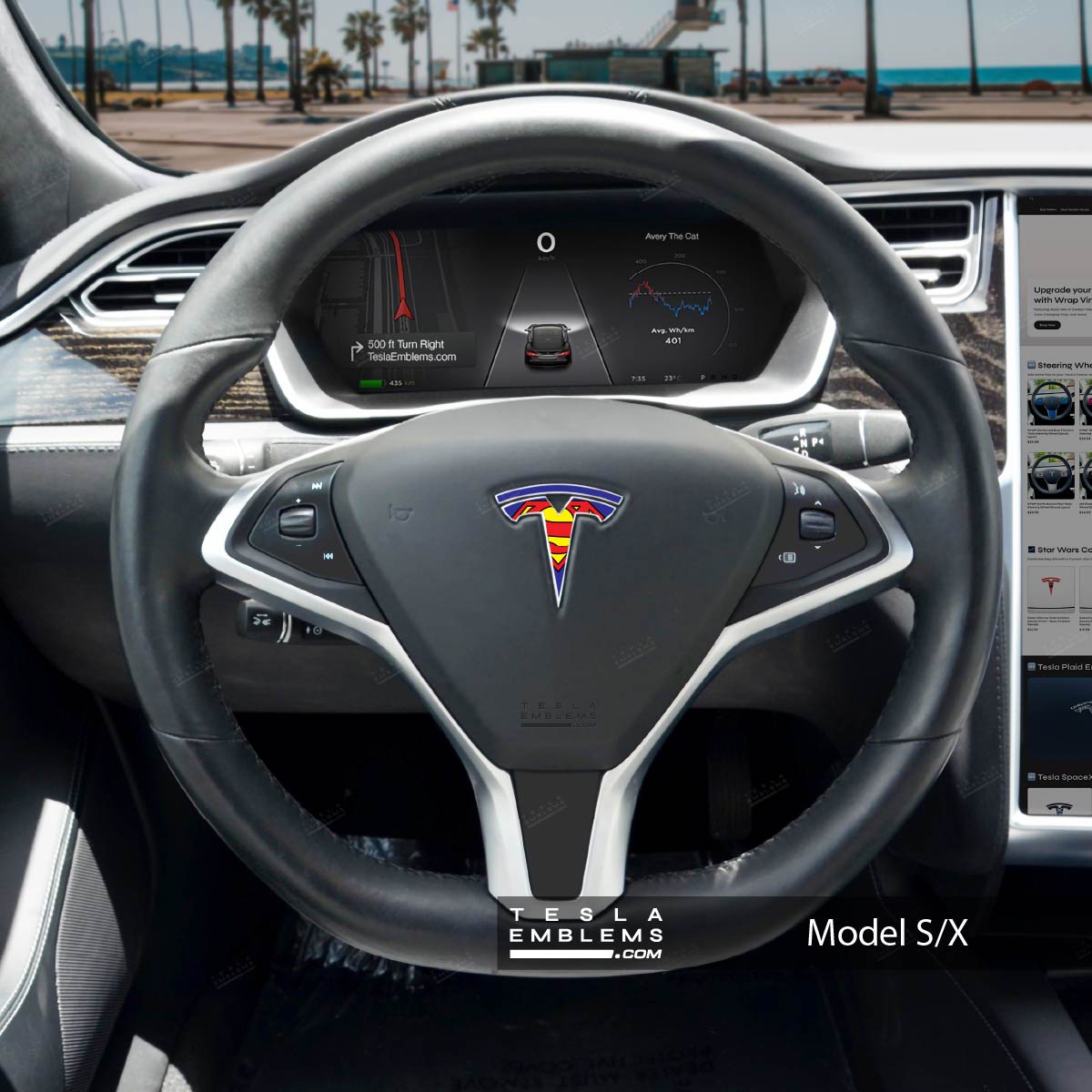 Superman Tesla Steering Wheel Emblem Decal | Model X