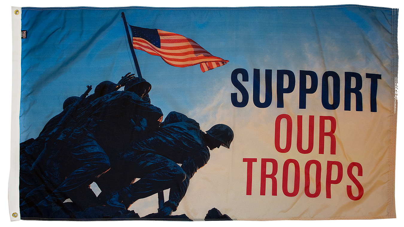 Support Our Troops Flag With Soldiers Planting American Flag 3x5 Flag