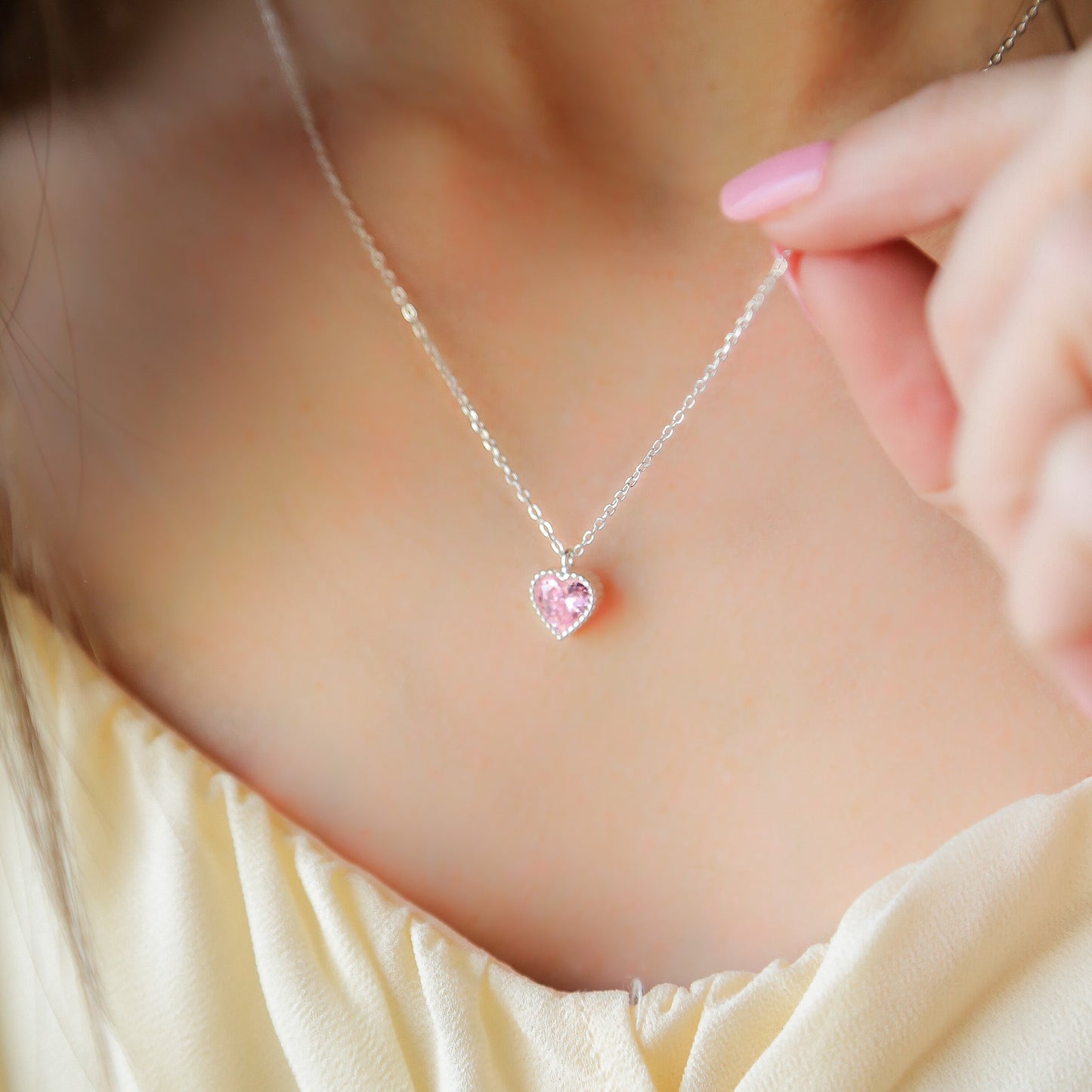 SWEET TALK - 925 Sterling Silver Necklace with Pink Zircon Heart