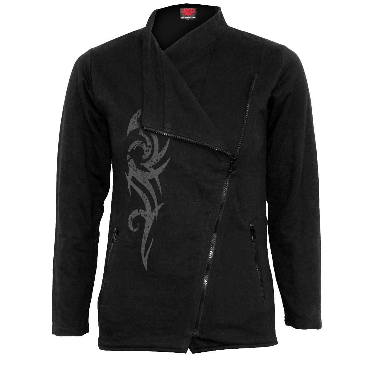 STAINED TRIBAL - Slant Zip Women Biker Jacket Black