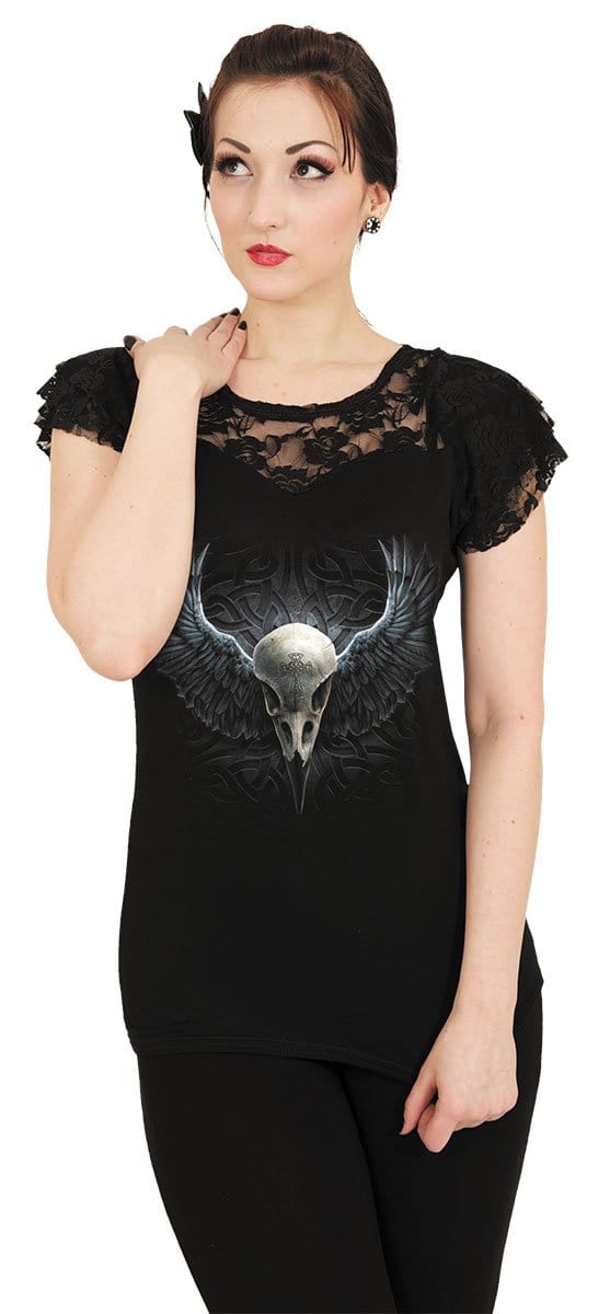 RAVEN CAGE - Lace Layered Cap Sleeve Top Black