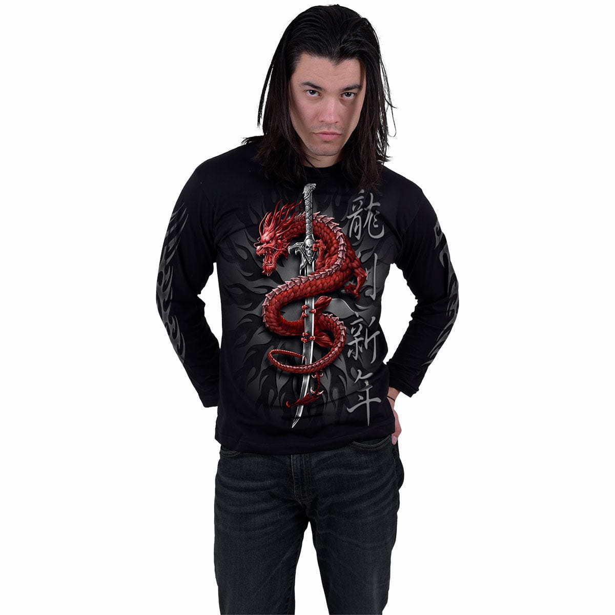 ORIENTAL DRAGON  - Longsleeve T-Shirt Black