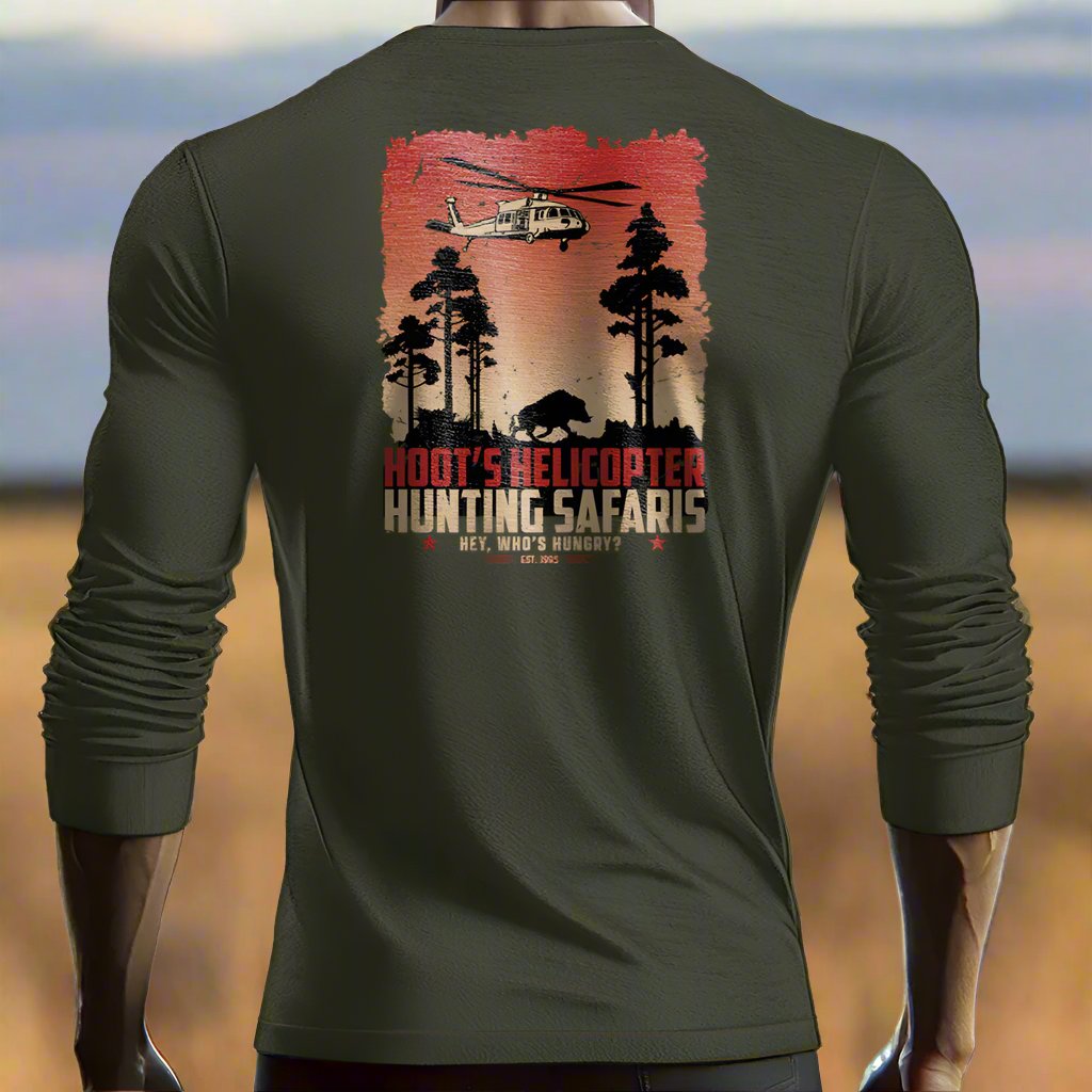Hoot's Helicopter Hunting Safaris Long Sleeve Shirt