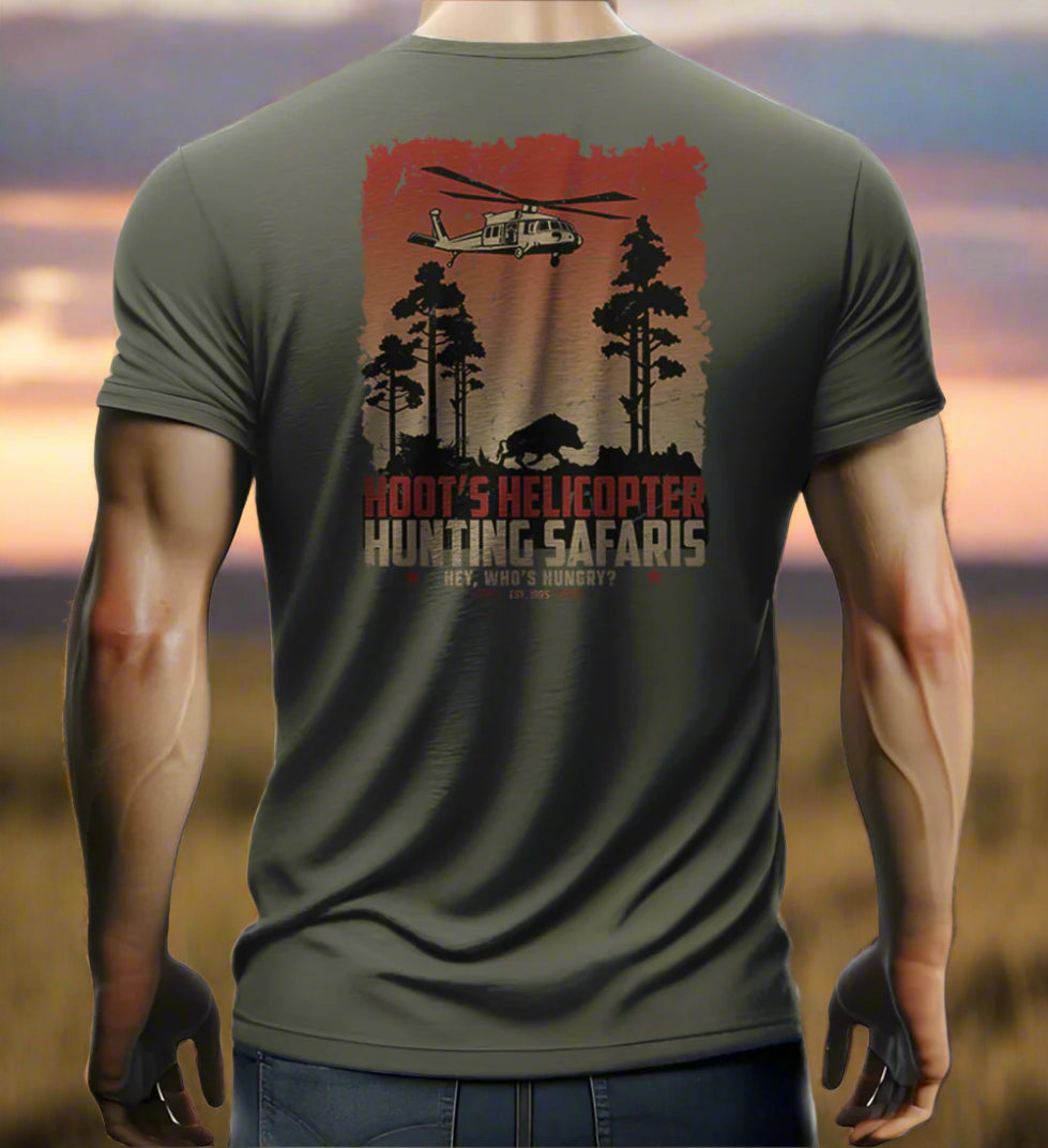 Hoot's Helicopter Hunting Safaris T-shirt