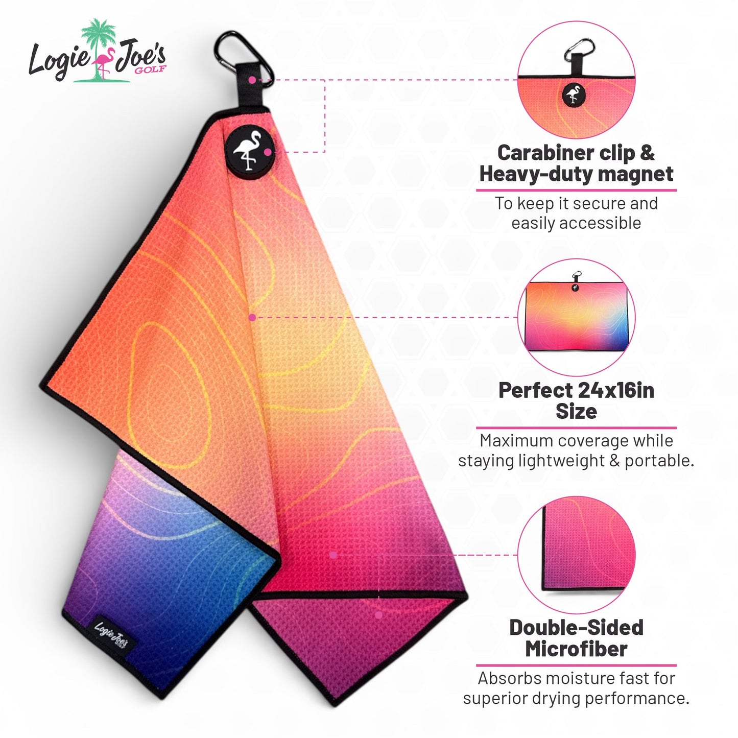 Pirate Skull Golf Towel | Premium Double-Sided Microfiber | Heavy-Duty Magnetic Towel with Carabiner Clip | 24 x 16 in