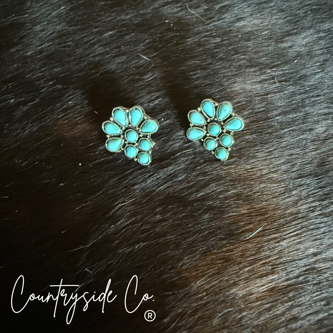 Turquoise Cluster Flower Stud Earring