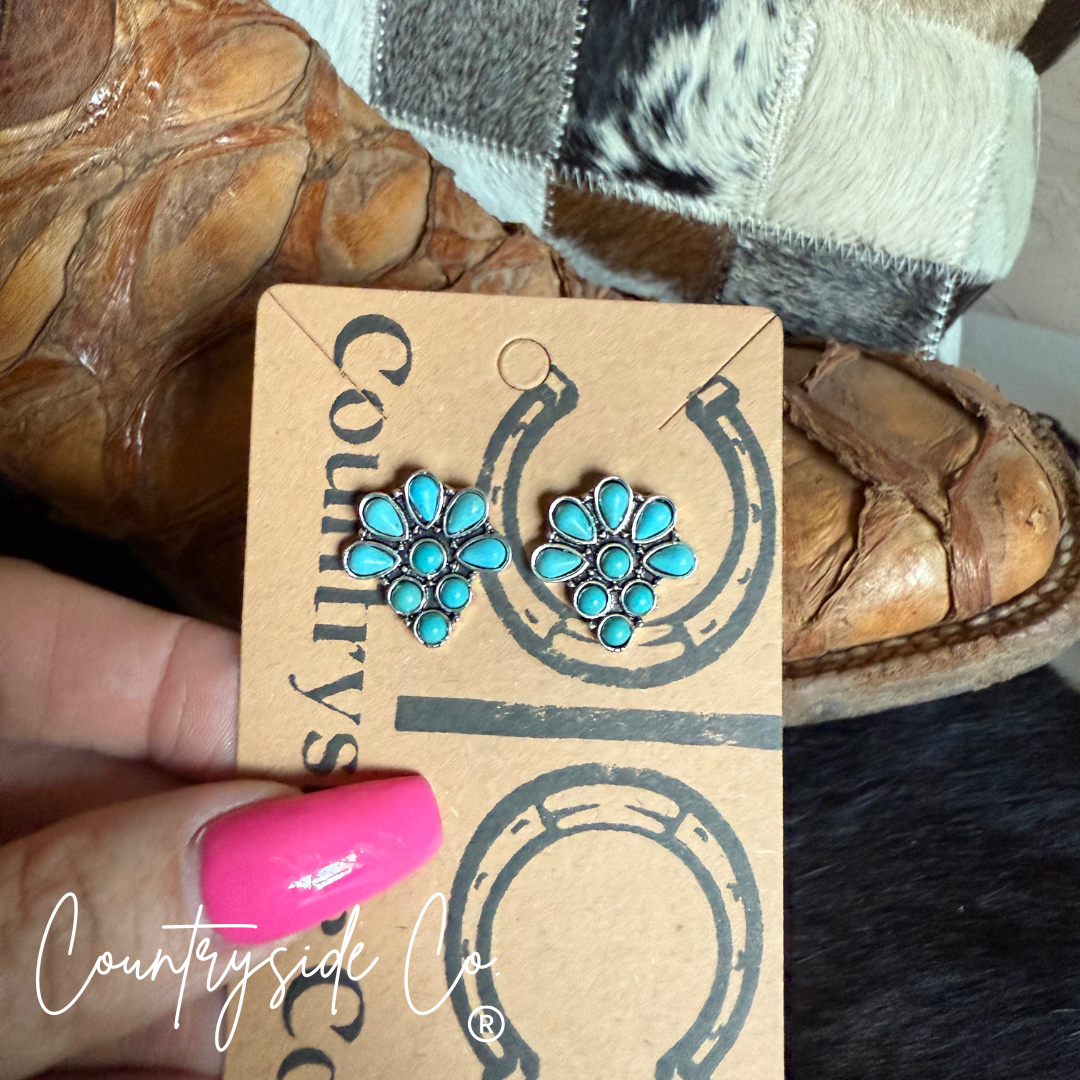 Turquoise Cluster Flower Stud Earring